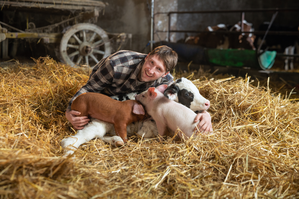 Cinematic,Shot,Of,Young,Happy,Proud,Male,Farmer,Is,Embracing
