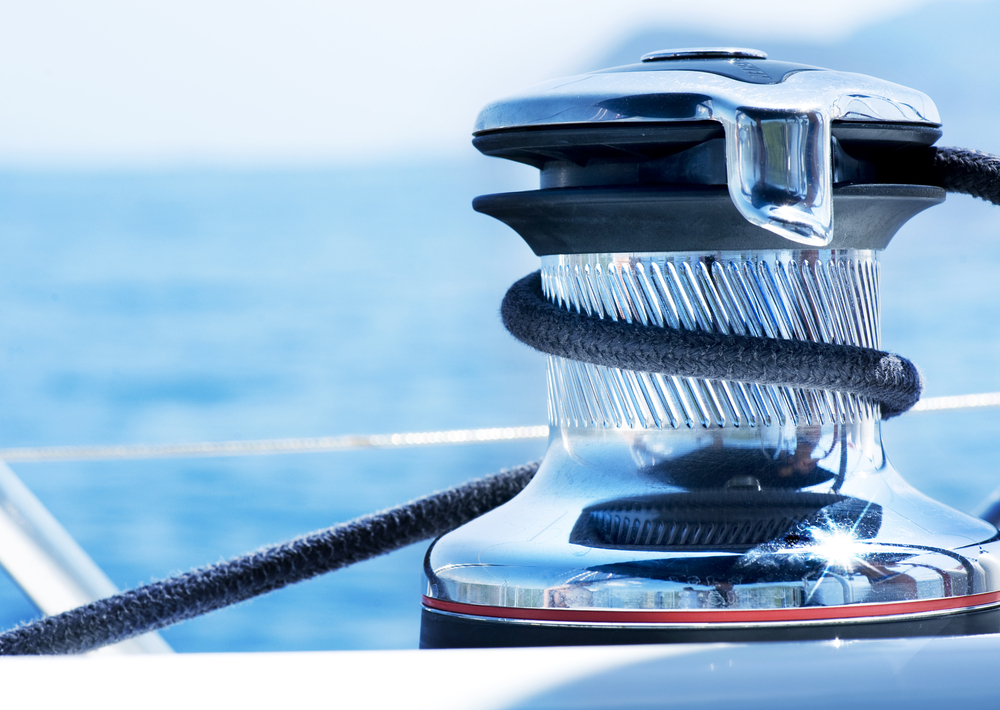 Sailboat,Winch,And,Rope,Yacht,Detail.,Yachting.