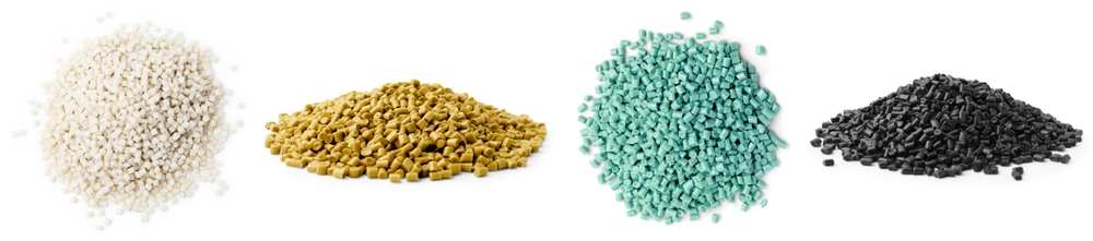 Plastic,Granules,In,Different,Colors.,Piles,On,White,Background,,Set