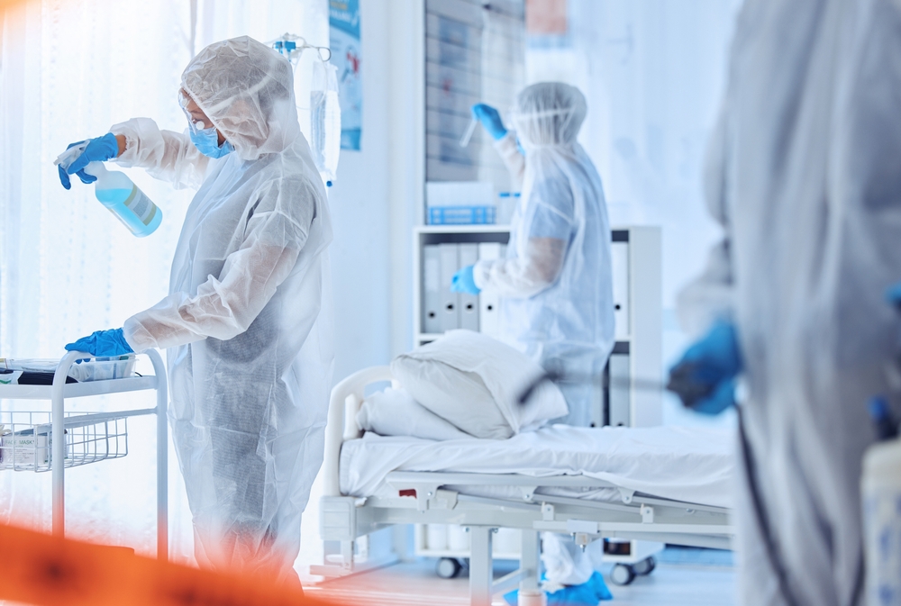 Hospital,,Contamination,And,People,Cleaning,With,Disinfection,For,Biohazard,,Safety