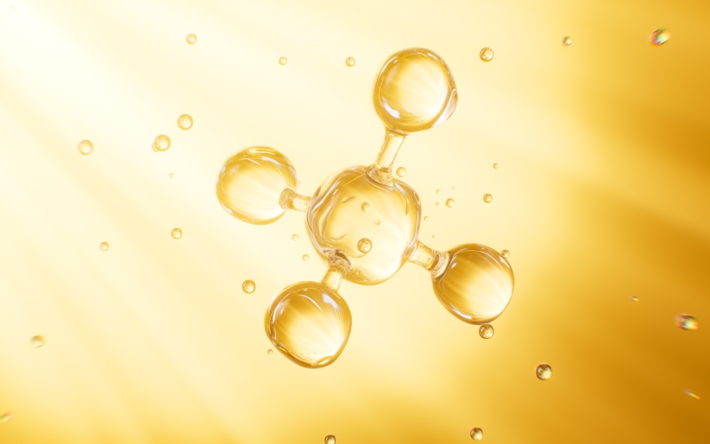 Golden,Molecular,Structure,,Skincare,And,Biomedical,Concept,,3d,Rendering.,3d
