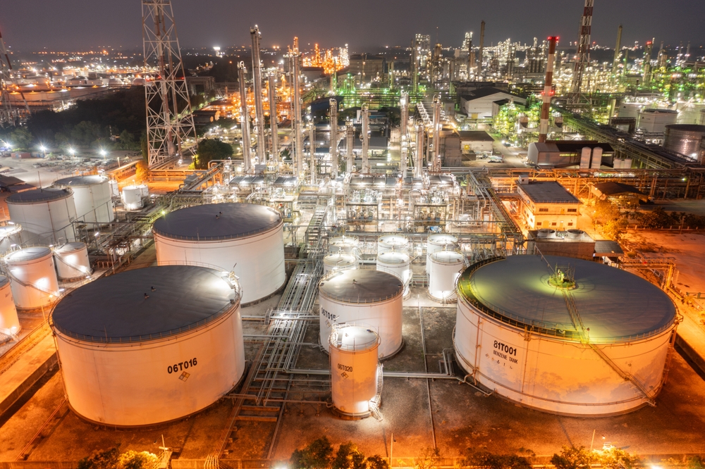 Twilight,Descends,On,A,Sprawling,Chemical,Facility,,Its,Network,Of