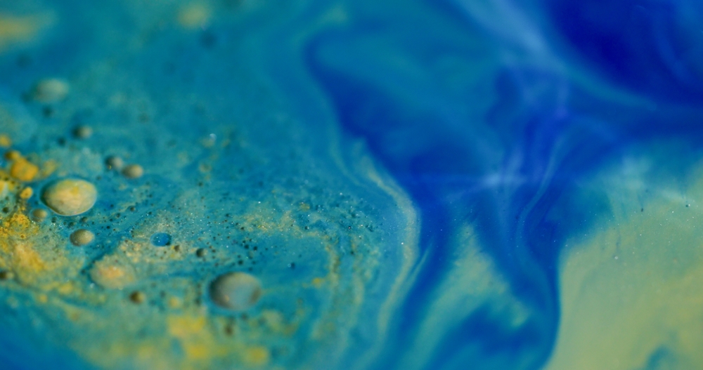 Oil,Droplet.,Art,Water.,Defocused,Blue,Yellow,Color,Paint,Chemical