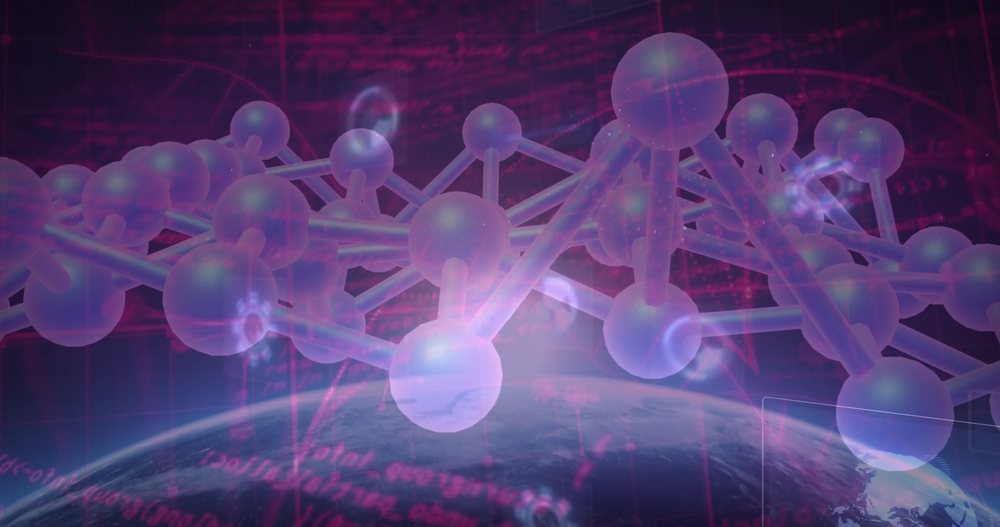 Hovering,Molecular,Structure,Of,Spheres,And,Rods,Over,Earth,Arc