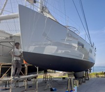 glossy yacht hull treated with Exocoat
